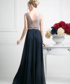 Prom Pleated Long V-Neck Dress By Cinderella Divine 1968