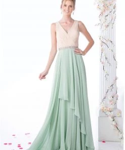 Prom Pleated Long V-Neck Dress By Cinderella Divine 1968