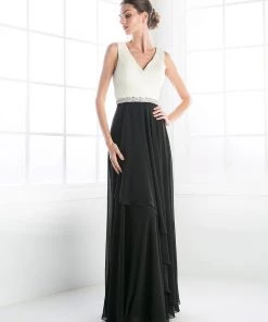 Prom Pleated Long V-Neck Dress By Cinderella Divine 1968