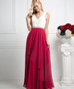 Prom Pleated Long V-Neck Dress By Cinderella Divine 1968