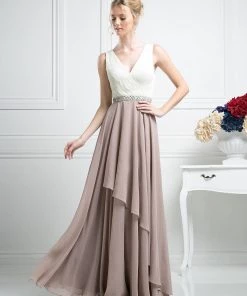 Prom Pleated Long V-Neck Dress By Cinderella Divine 1968