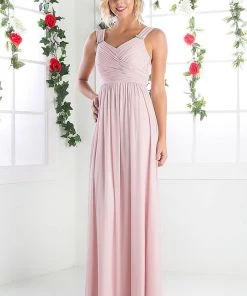 Ruched Long V-Neck Dress By Cinderella Divine 3984 Prom