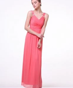 Ruched Long V-Neck Dress By Cinderella Divine 3984 Prom