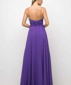 Ruched Long V-Neck Dress By Cinderella Divine UF295