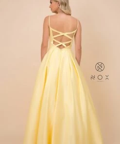 Prom Long V-Neck Dress With Strappy Back By Nox Anabel N308