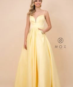 Prom Long V-Neck Dress With Strappy Back By Nox Anabel N308