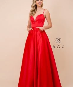 Prom Long V-Neck Dress With Strappy Back By Nox Anabel N308 21 Prom Long V-Neck Dress With Strappy Back By Nox Anabel N308