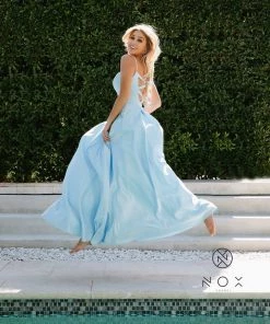 Prom Long V-Neck Dress With Strappy Back By Nox Anabel N308 20 Prom Long V-Neck Dress With Strappy Back By Nox Anabel N308