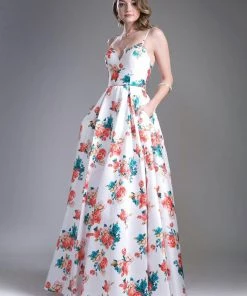 Long Mikado Floral Print Dress By Cinderella Divine 13103 10 Long Mikado Floral Print Dress By Cinderella Divine 13103