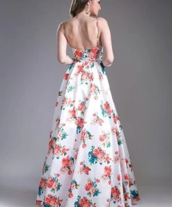 Long Mikado Floral Print Dress By Cinderella Divine 13103 11 Long Mikado Floral Print Dress By Cinderella Divine 13103