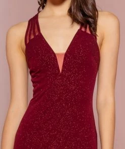 Long V-Neck Glitter Dress With Back Cut Out By Elizabeth K GL2704 Prom