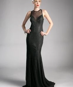 Long Fitted Metallic Glitter Dress By Cinderella Divine 13259 Prom