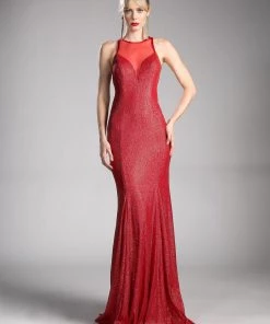 Long Fitted Metallic Glitter Dress By Cinderella Divine 13259 Prom