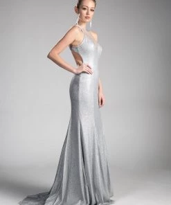 Long Fitted Metallic Glitter Dress By Cinderella Divine 13259 Prom