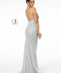 Long V-Neck Glitter Mermaid Dress By Elizabeth K GL2917 Prom