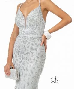 Long V-Neck Glitter Mermaid Dress By Elizabeth K GL2917 Prom