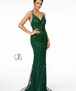 Long V-Neck Glitter Mermaid Dress By Elizabeth K GL2917 Prom