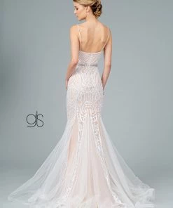 Long V-Neck Glitter Mesh Mermaid Dress By Elizabeth K GL2930