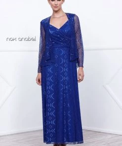 Long V Neck Lace Dress With Jacket By Nox Anabel 5140