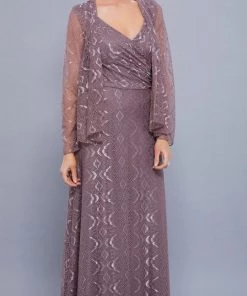 Long V Neck Lace Dress With Jacket By Nox Anabel 5140