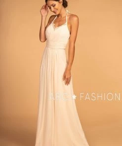 Long V-Neck Pleated Dress With Lace Details By Elizabeth K GL2606 Prom
