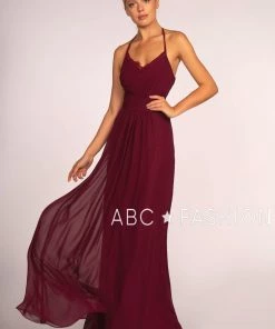 Long V-Neck Pleated Dress With Lace Details By Elizabeth K GL2606 Prom