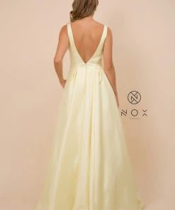 Prom Long V-Neck Taffeta Dress By Nox Anabel E156