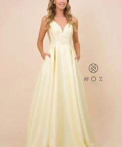 Prom Long V-Neck Taffeta Dress By Nox Anabel E156