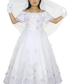 ABC Fashion Long White Flower Girl Dresses With Lace Embroidery