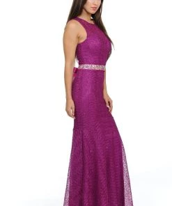 Prom Magenta Long Lace Mermaid Dress With Back Bow By Lenovia