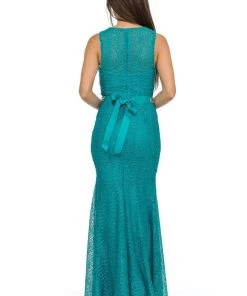 Prom Magenta Long Lace Mermaid Dress With Back Bow By Lenovia