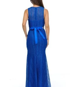 Prom Magenta Long Lace Mermaid Dress With Back Bow By Lenovia