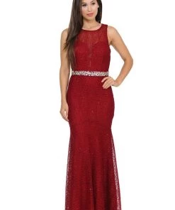 Prom Magenta Long Lace Mermaid Dress With Back Bow By Lenovia