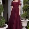 Maroon Puff Sleeve Gown By Cinderella Divine B712 Prom 1 Maroon Puff Sleeve Gown By Cinderella Divine B712 Prom