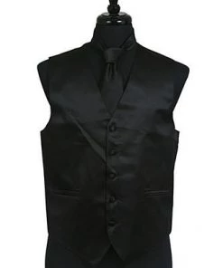 Vesuvio Napoli Men's Black Satin Vest With Neck Tie