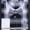 ABC Fashion Men's Black/White Plaid Dress Shirts With Bow Tie, Hanky, Cuff Links