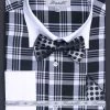 ABC Fashion Men's Black/White Plaid Dress Shirts With Bow Tie, Hanky, Cuff Links
