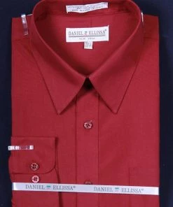 Daniel Ellissa Men's Burgundy Long Sleeve Dress Shirt