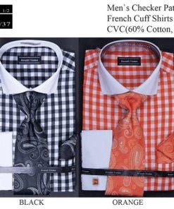 Avanti Uomo Men's Classic Checkered Dress Shirts With Tie, Hanky, Cufflinks