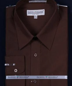 Daniel Ellissa Men's Dark Brown Long Sleeve Dress Shirt