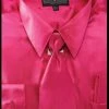 Daniel Ellissa Men's Fuchsia Satin Dress Shirt With Tie & Handkerchief