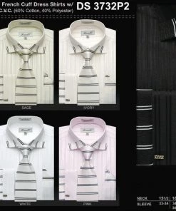 ABC Fashion Men's Horizontal Stripes Dress Shirts With Tie And Hanky