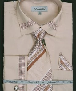 Fratello Men's Houndstooth Patched Dress Shirts With Tie, Hanky, Cuff Links 12 Fratello Men's Houndstooth Patched Dress Shirts With Tie, Hanky, Cuff Links