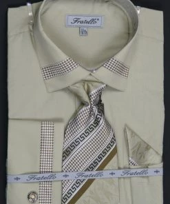 Fratello Men's Houndstooth Patched Dress Shirts With Tie, Hanky, Cuff Links 14 Fratello Men's Houndstooth Patched Dress Shirts With Tie, Hanky, Cuff Links