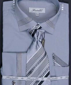 Fratello Men's Houndstooth Patched Dress Shirts With Tie, Hanky, Cuff Links 13 Fratello Men's Houndstooth Patched Dress Shirts With Tie, Hanky, Cuff Links