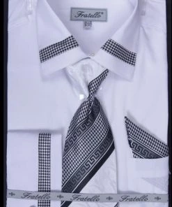 Fratello Men's Houndstooth Patched Dress Shirts With Tie, Hanky, Cuff Links 11 Fratello Men's Houndstooth Patched Dress Shirts With Tie, Hanky, Cuff Links