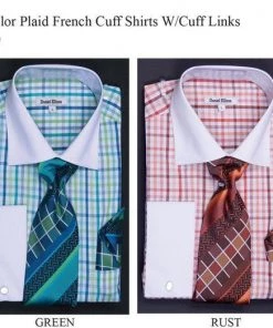 ABC Fashion Men's Lilac Plaid Dress Shirts With Tie, Hanky, Cuff Links