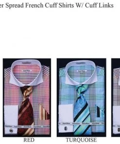 Daniel Ellissa Men's Multi Colored Checkered Dress Shirts With Tie, Hanky, Cufflinks