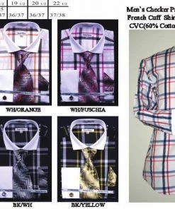 Daniel Ellissa Men's Multi Colored Checkered Dress Shirts With Tie, Hanky, Cufflinks