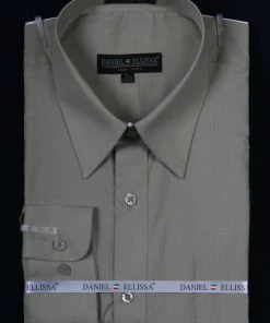 Daniel Ellissa Men's Olive Green Long Sleeve Dress Shirt